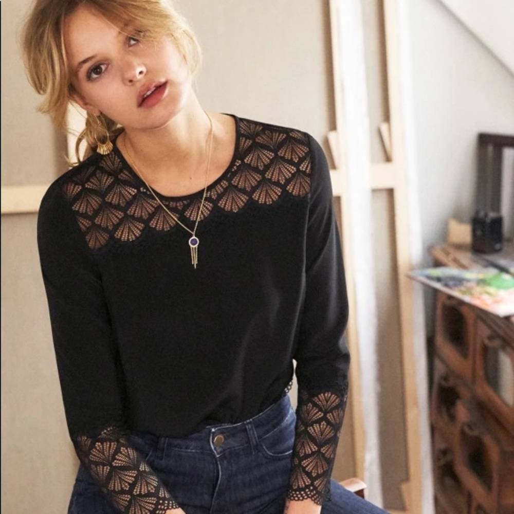 Sézane Aziliz Black Lace Blouse EU 36 US 4